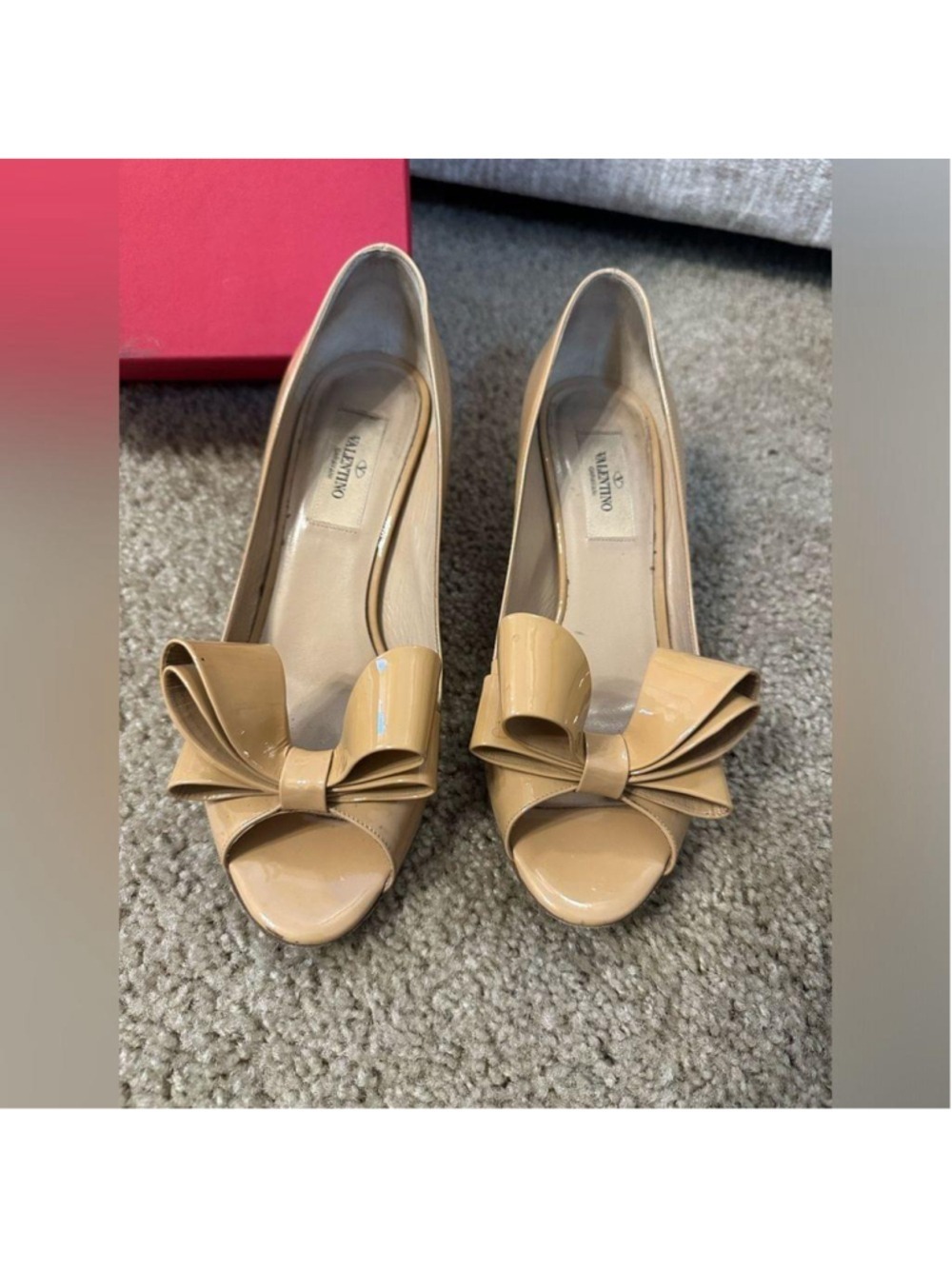 Valentino Nude Patent Open Toe Bow Heels - Picture 10 of 13
